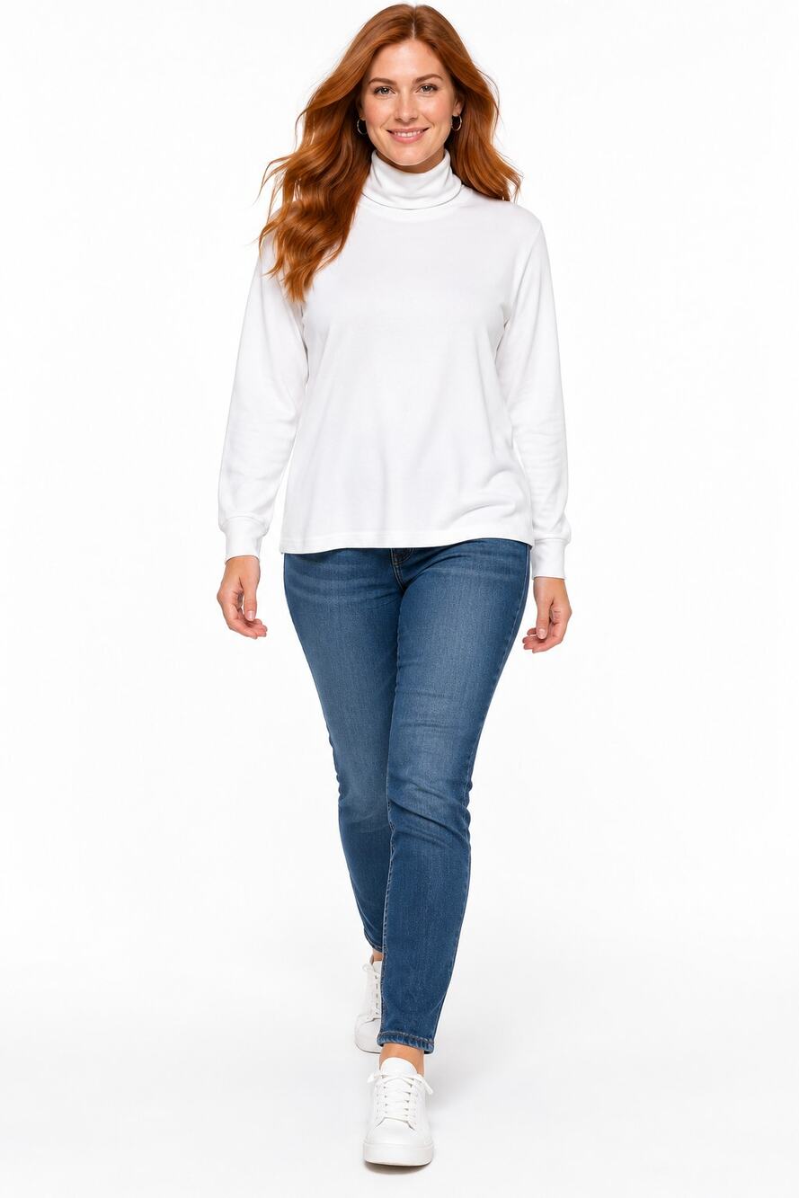 LR455 ERIKA White Cotton Turtleneck Long Sleeve Top Womens Large